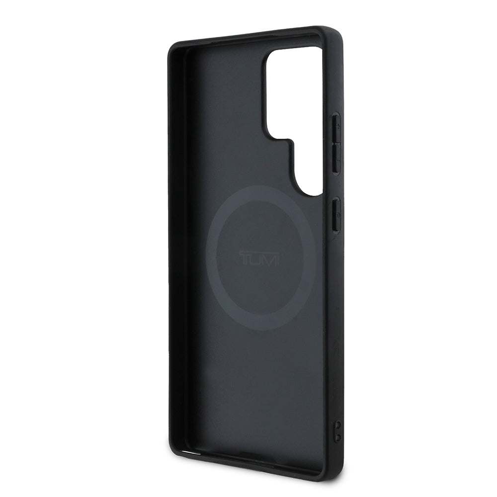 Galaxy S25 Ultra Kılıf TUMI M-safe Şarj Özellikli Deri Noktalı Dizayn Kapak Siyah