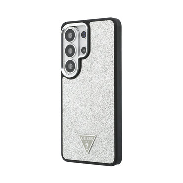 Galaxy S26 Ultra Kılıf Guess Orjinal Lisanslı M-safe Şarj Özellikli Metal Kamera Çerçeveli Üçgen Logolu Glitter Kapak