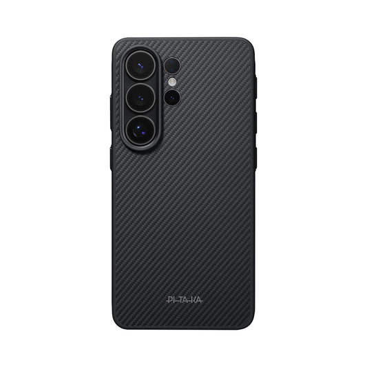Galaxy S26 Ultra Kılıf M-safe Şarj Özellikli 600D Aramid Fiber Pitaka Cairn Serisi Black-Grey Twill Kapak