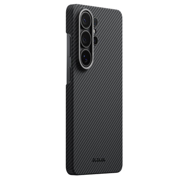 Galaxy S26 Ultra Kılıf M-safe Şarj Özellikli 600D Aramid Fiber Pitaka Ultra-Slim Classic Serisi Black-Grey Twill Kapak