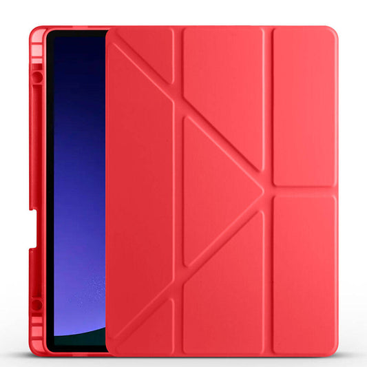 Galaxy Tab S10 FE Case Zore Tri Folding Stand Case with Pen Compartment Red