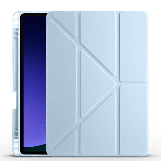Galaxy Tab S10 FE Case Zore Tri Folding Stand Case with Pen Compartment Blue