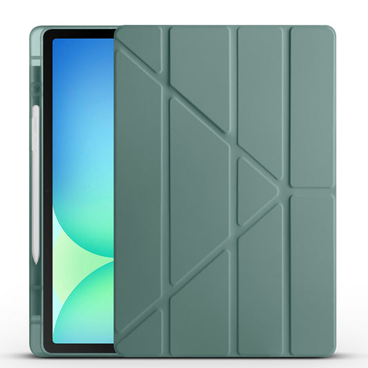 Galaxy Tab S10 FE Plus Case Zore Tri Folding Stand Case with Pen Compartment Dark Green