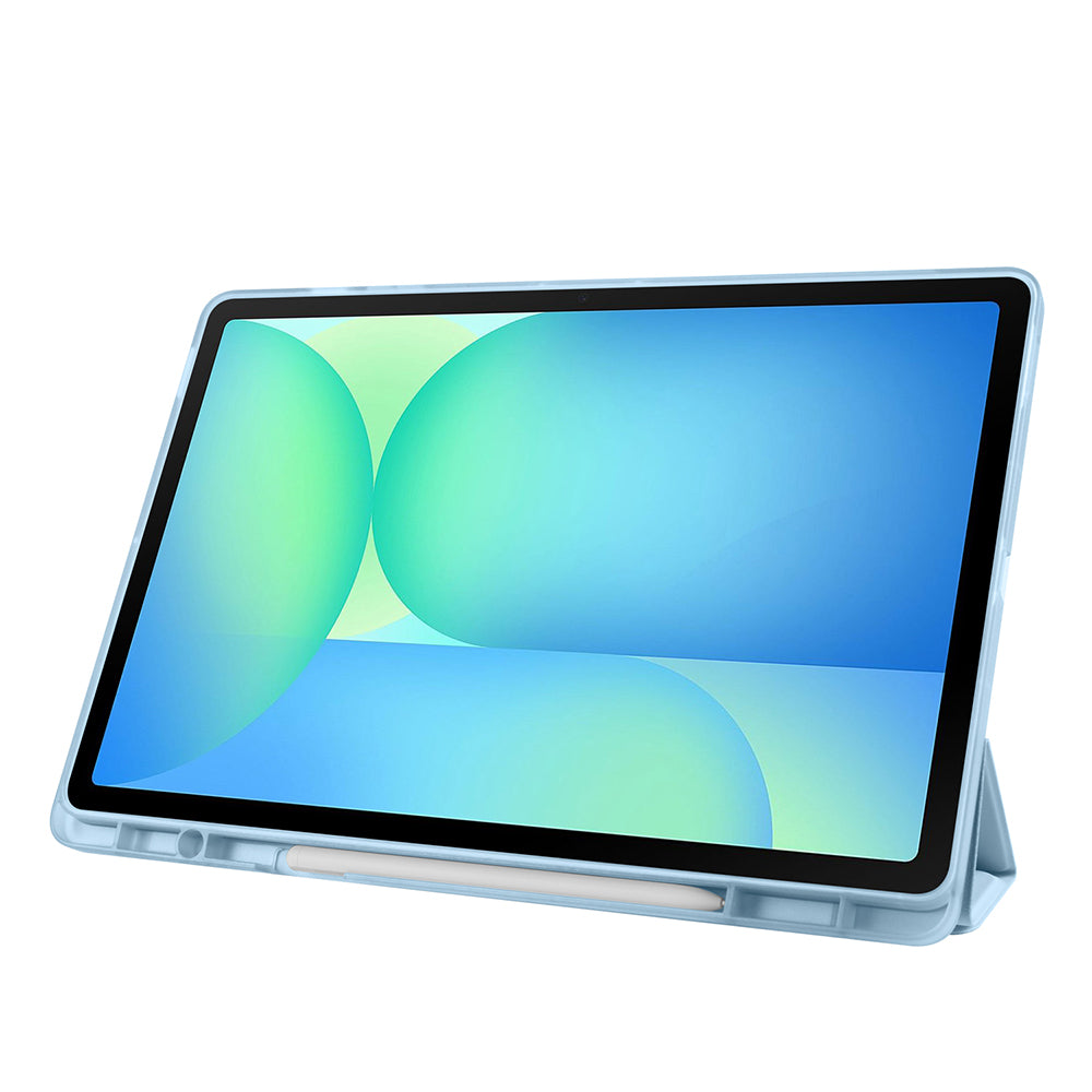 Galaxy Tab S10 FE Plus Case Zore Tri Folding Stand Case with Pen Compartment Blue
