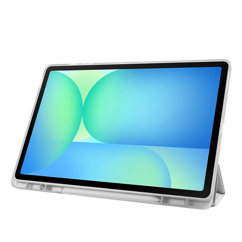 Galaxy Tab S10 FE Plus Case Zore Tri Folding Stand Case with Pen Compartment Blue