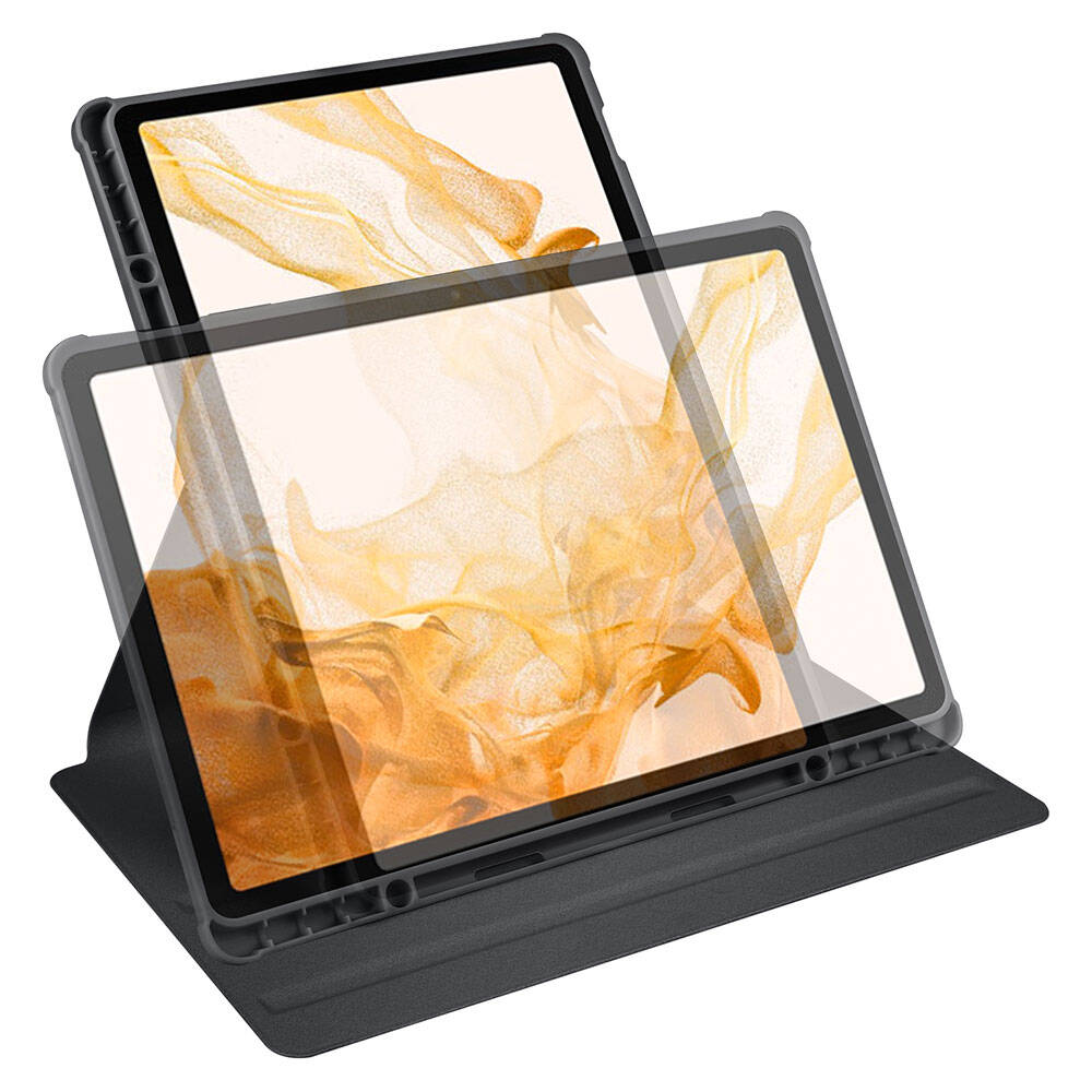 Galaxy Tab S10 Plus Case Zore Thermal Pen Compartment Rotating Stand Case Black