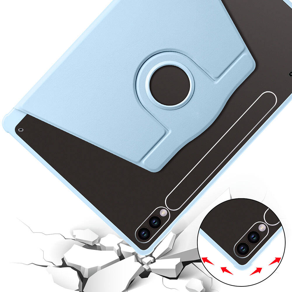 Galaxy Tab S10 Plus Case Zore Thermal Pen Compartment Rotating Stand Case Blue