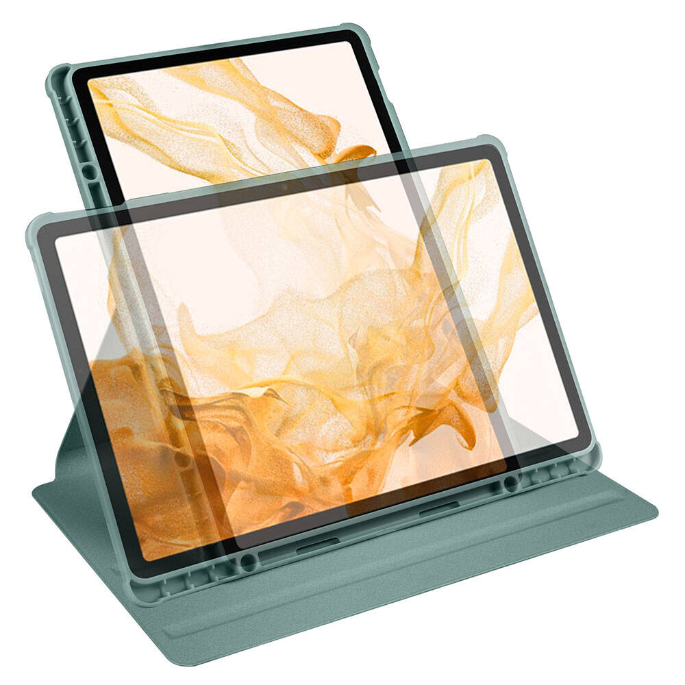 Galaxy Tab S10 Plus Case Zore Thermal Pen Compartment Rotating Stand Case Light Green