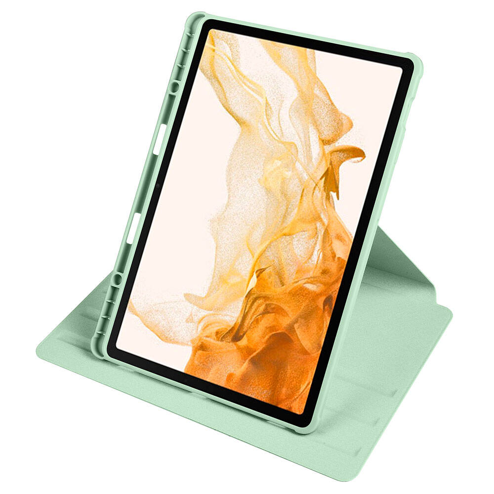 Galaxy Tab S10 Plus Case Zore Thermal Pen Compartment Rotating Stand Case Light Green