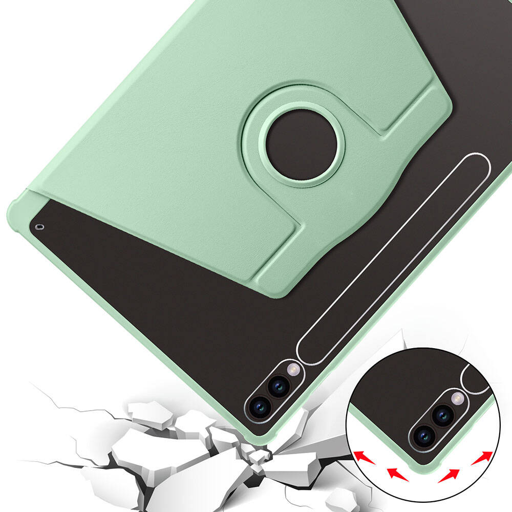 Galaxy Tab S10 Plus Case Zore Thermal Pen Compartment Rotating Stand Case Light Green
