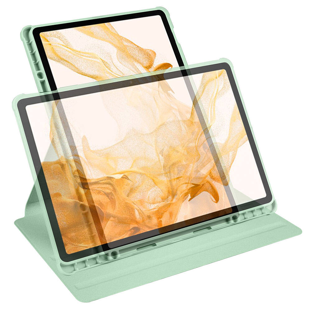 Galaxy Tab S10 Plus Case Zore Thermal Pen Compartment Rotating Stand Case Light Green