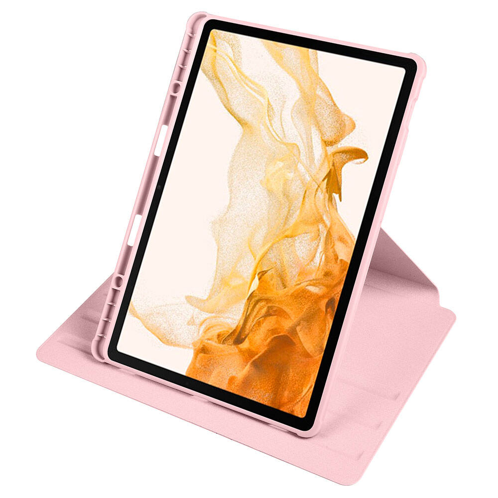 Galaxy Tab S10 Plus Case Zore Thermal Pen Compartment Rotating Stand Case Pink