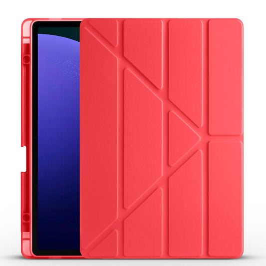 Galaxy Tab S10 Plus Case Zore Tri Folding Stand Case with Pen Compartment Red