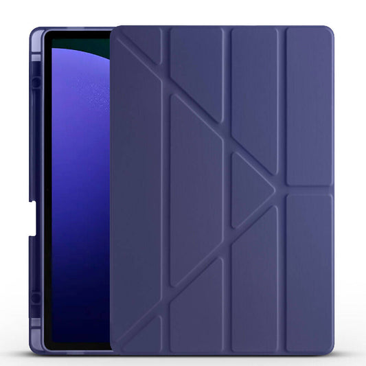 Galaxy Tab S10 Plus Case Zore Tri Folding Stand Case with Pen Compartment Navy Blue