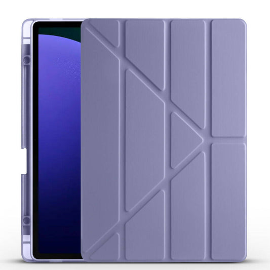 Galaxy Tab S10 Plus Case Zore Tri Folding Stand Case with Pen Compartment Purple