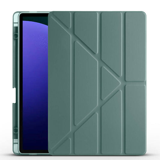 Galaxy Tab S10 Plus Case Zore Tri Folding Stand Case with Pen Compartment Dark Green
