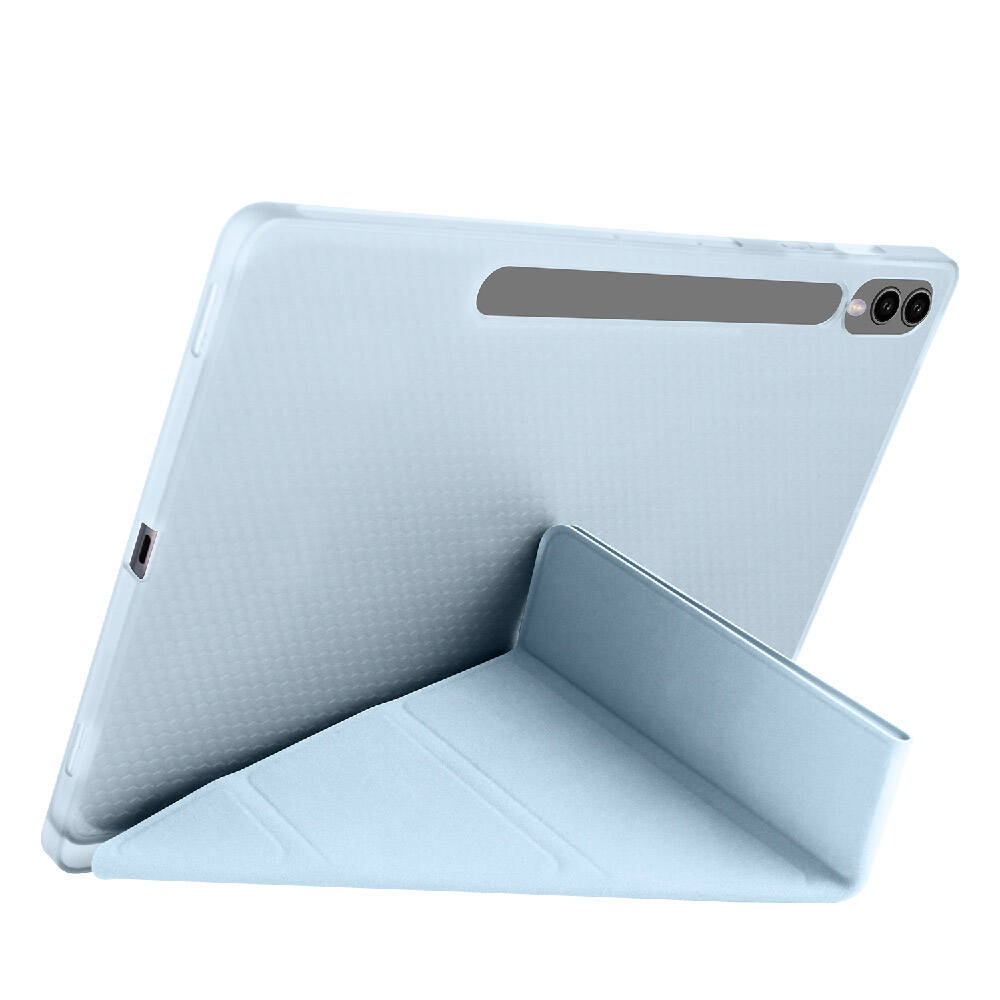 Galaxy Tab S10 Plus Case Zore Tri Folding Stand Case with Pen Compartment Blue