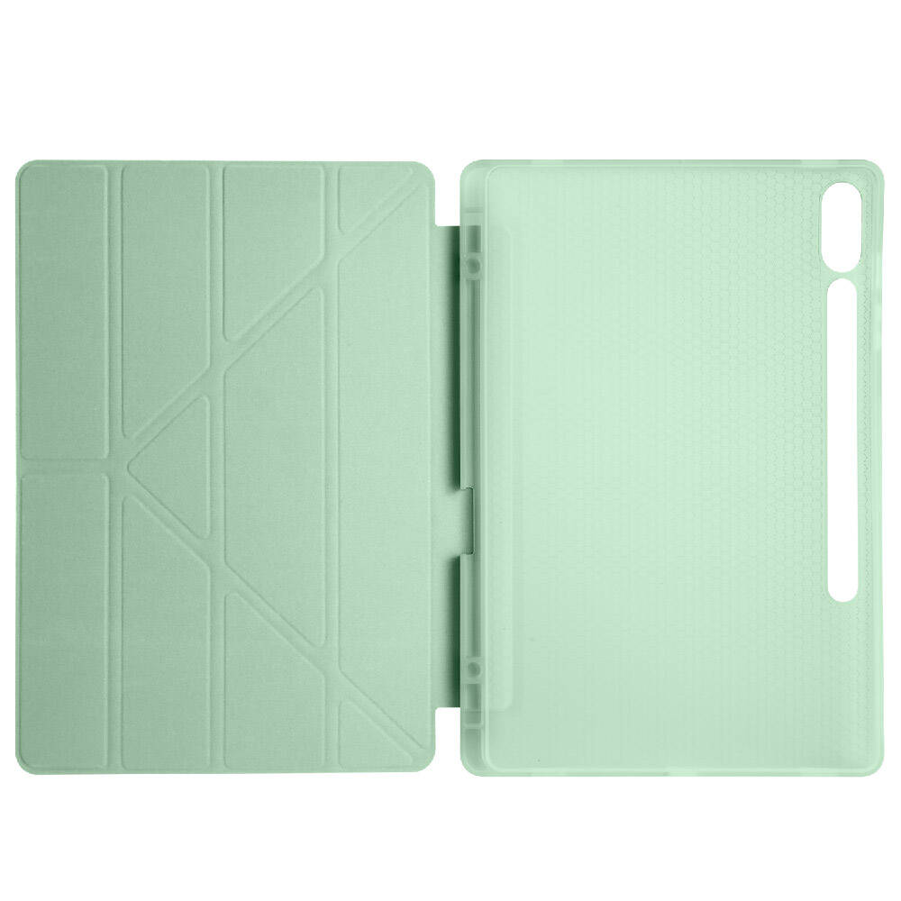Galaxy Tab S10 Plus Case Zore Tri Folding Stand Case with Pen Compartment Blue