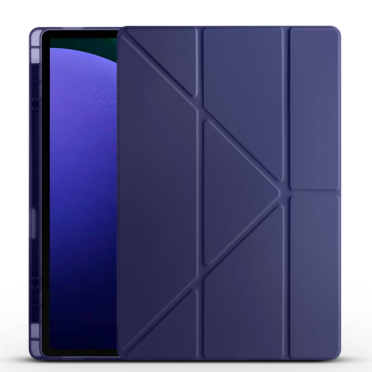 Galaxy Tab S10 Ultra Case Zore Tri Folding Stand Case with Pen Compartment Navy Blue