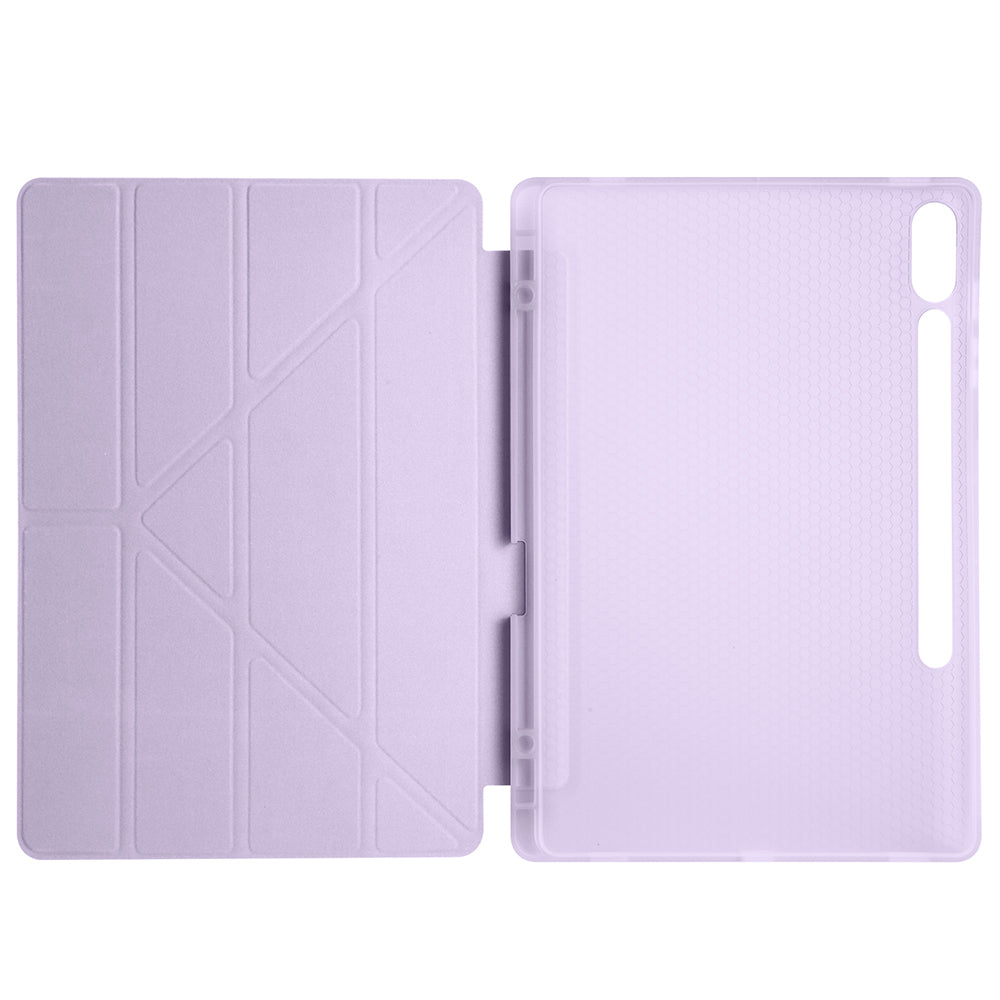 Galaxy Tab S9 Plus Case Zore Tri Folding Stand Case with Pen Compartment Lilac