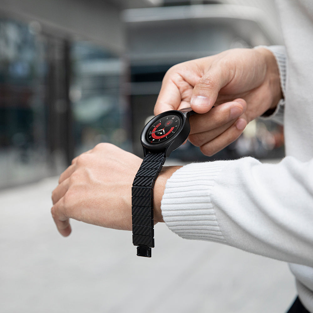 Galaxy Watch 4 44mm Carbon Fiber Pitaka Modern Series Black-Grey Twill Strap Black-Grey