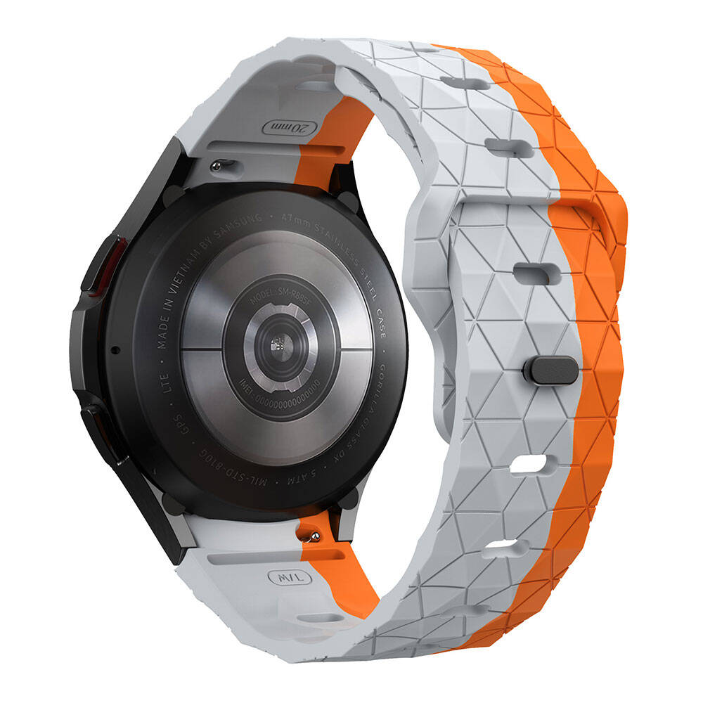 Galaxy Watch 5 40mm Zore KRD-116 20mm Football Patterned Sports Design Silicone Strap Gray-Orange