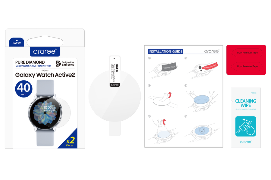 Galaxy Watch Active 2 40mm Araree Pure Diamond Pet Screen Protector Colorless