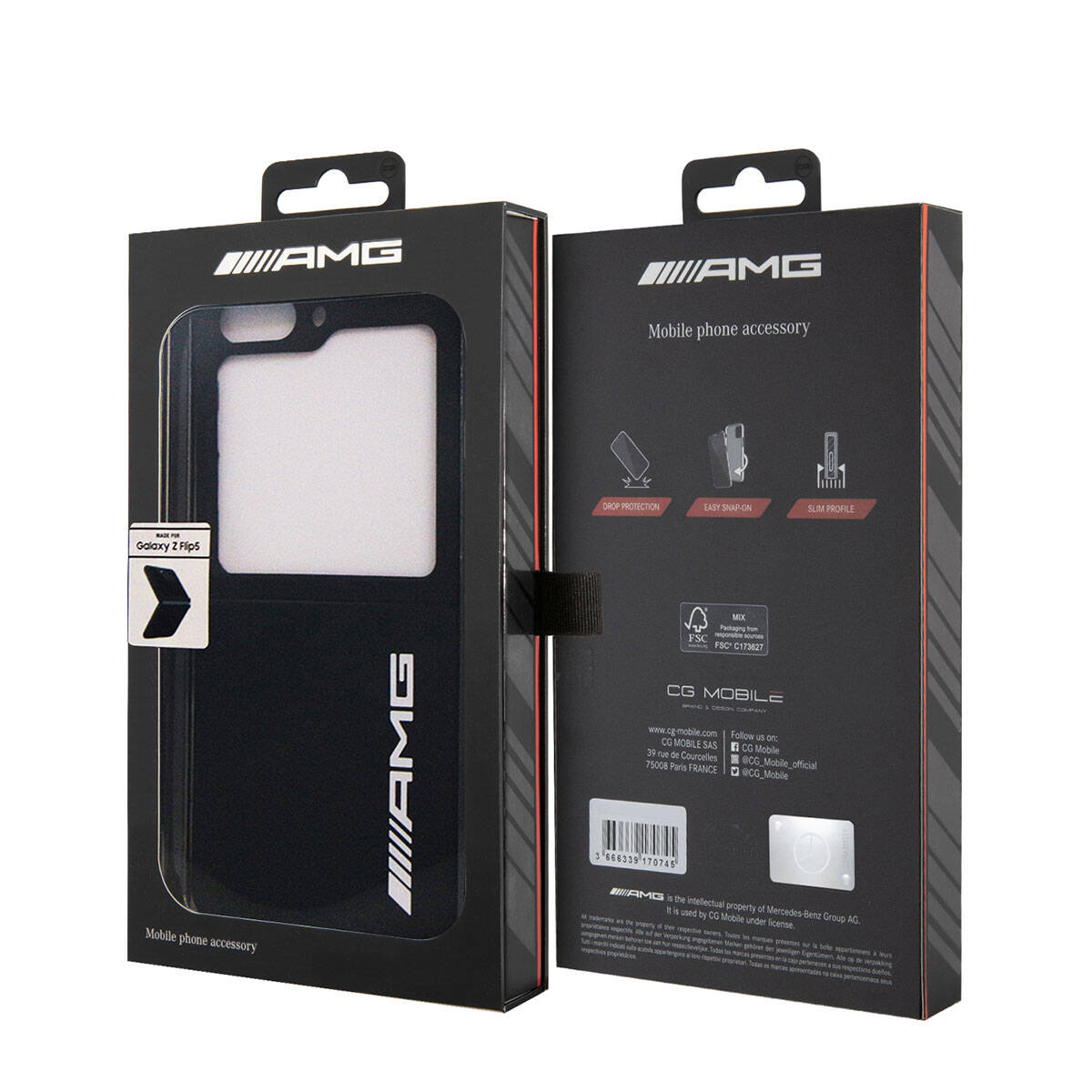Galaxy Z Flip 5 Case AMG M-safe Charging Feature Large Logo Design Original Licensed Cover Black