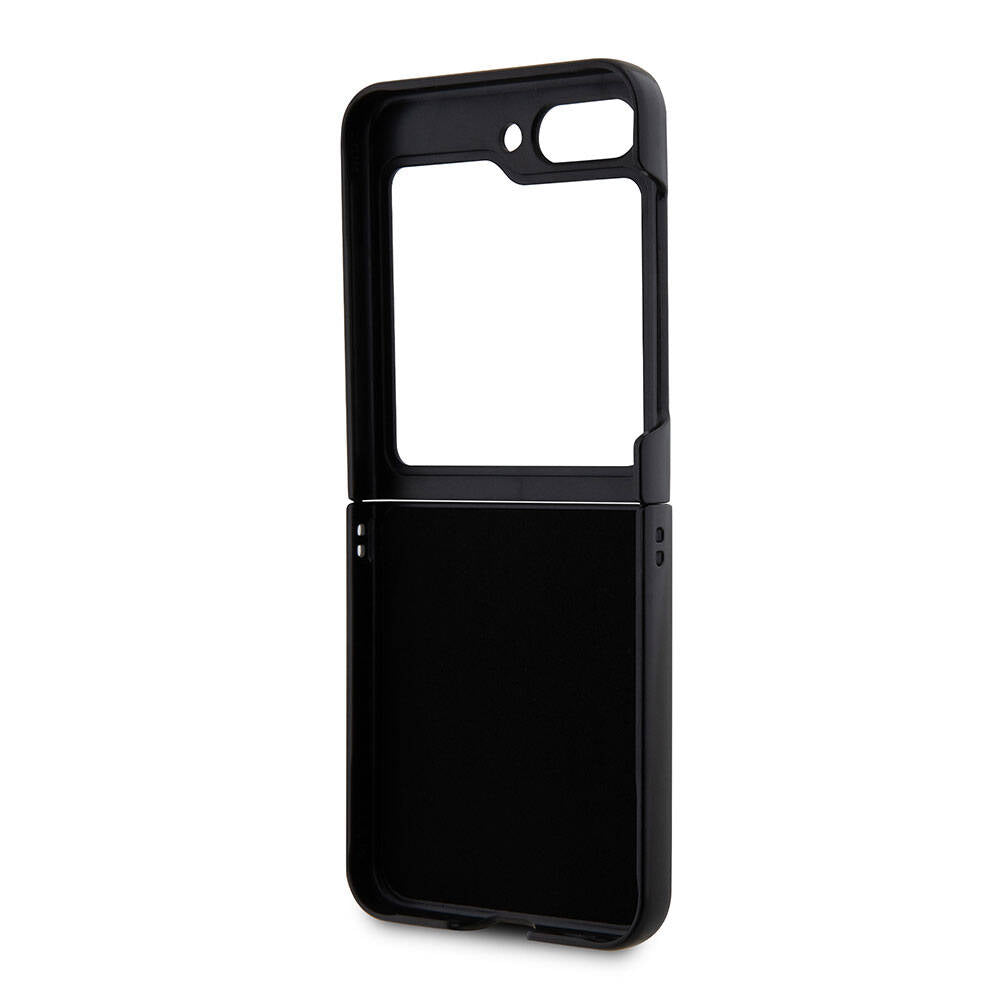 Galaxy Z Flip 5 Case Ferrari Original Licensed PU Leather Metal Logo Multi Striped Cover Black