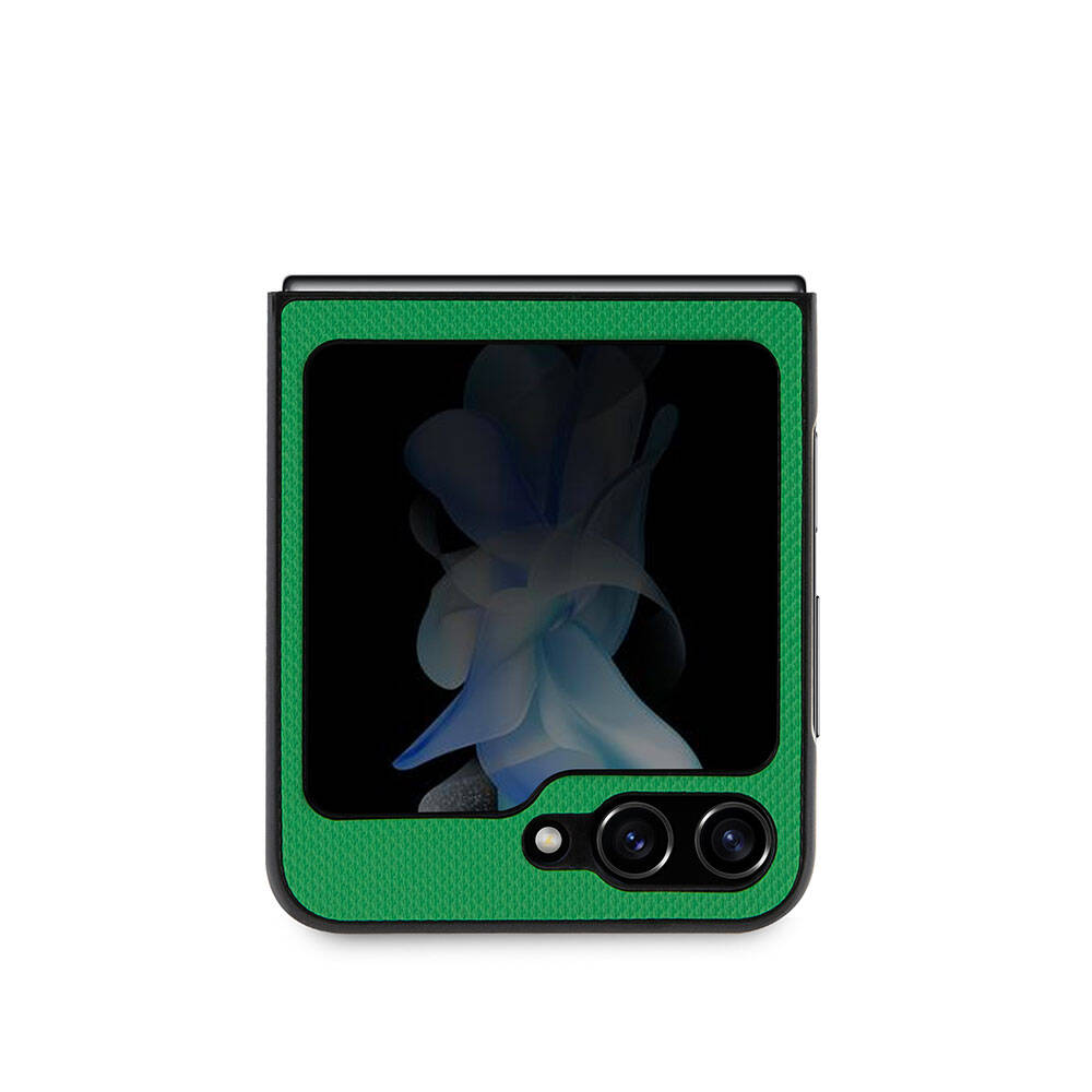 Galaxy Z Flip 5 Kılıf Lacoste Orjinal Lisanslı PU Pike Desenli Arka Yüzey İkonik Timsah Dokuma Logolu Kapak Yeşil
