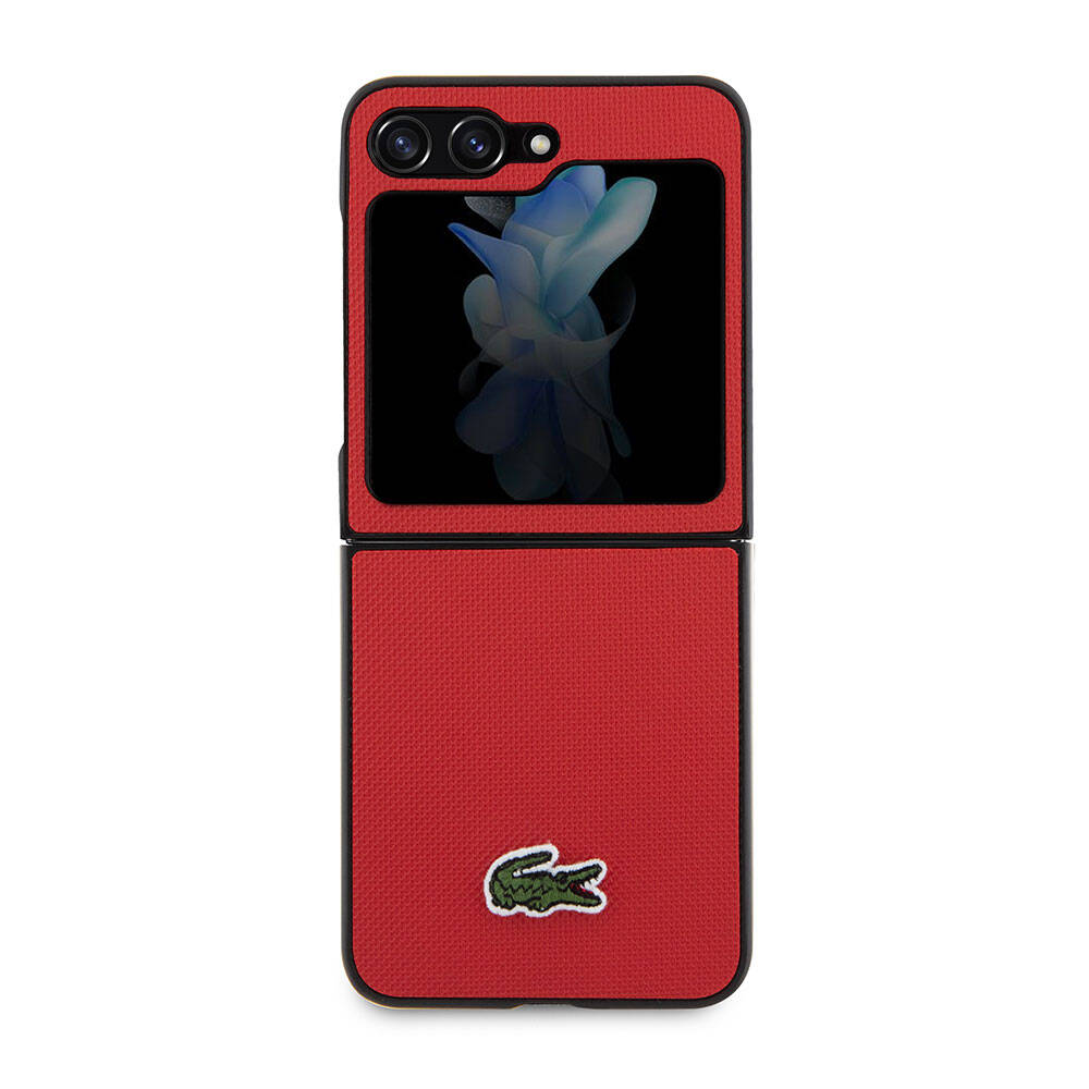 Galaxy Z Flip 5 Kılıf Lacoste Orjinal Lisanslı PU Pike Desenli Arka Yüzey İkonik Timsah Dokuma Logolu Kapak Yeşil