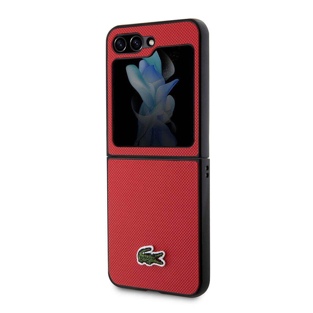 Galaxy Z Flip 5 Kılıf Lacoste Orjinal Lisanslı PU Pike Desenli Arka Yüzey İkonik Timsah Dokuma Logolu Kapak Yeşil