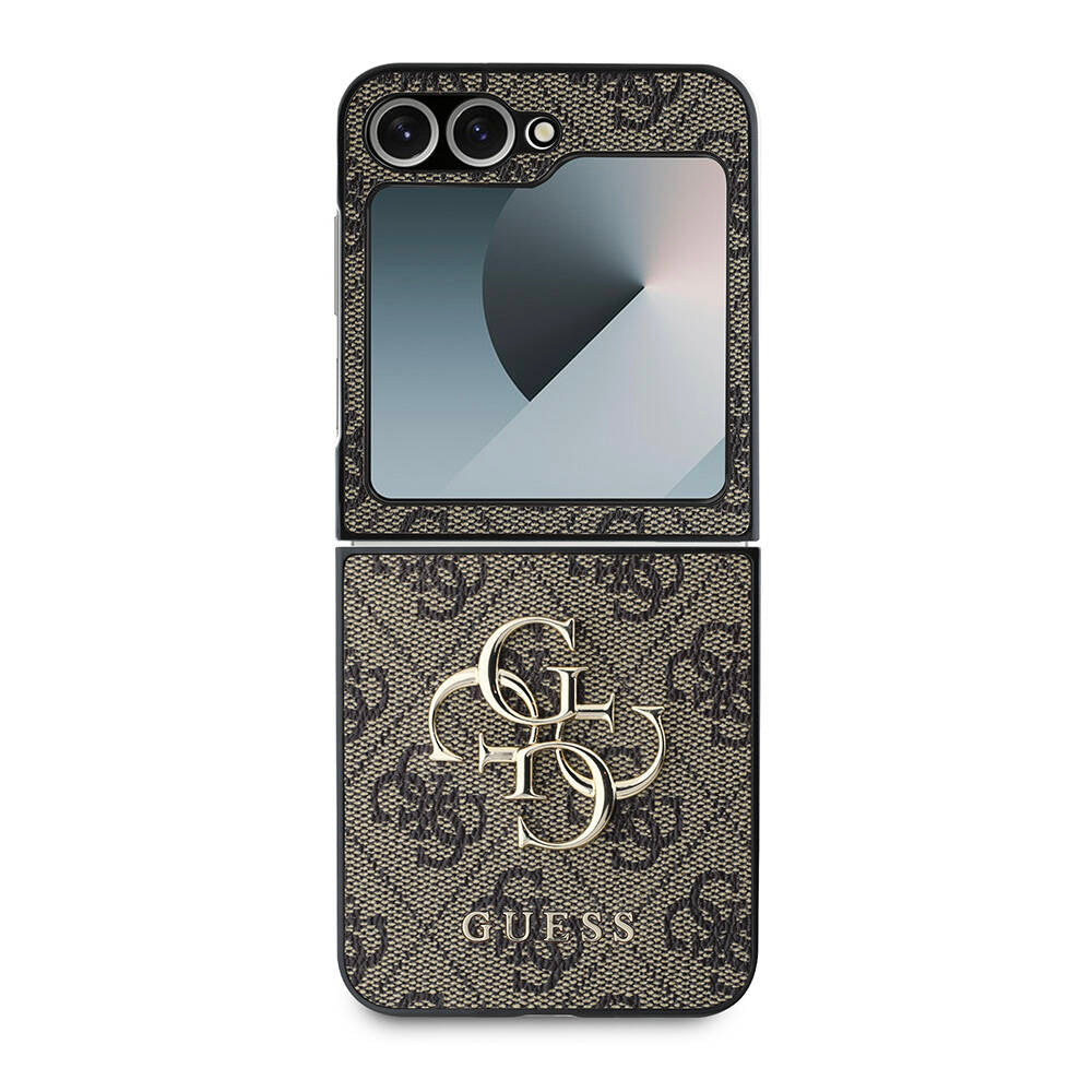 Galaxy Z Flip 6 Kılıf Guess Orjinal Lisanslı Leather Metal Logo Kapak Kahverengi