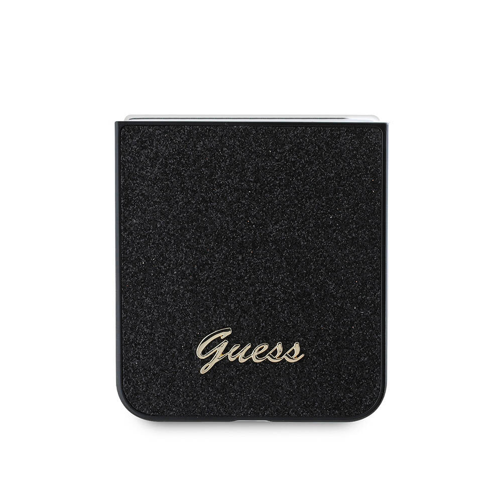Galaxy Z Flip 6 Case Guess Original Licensed Glitter Script Cover with Logo Black