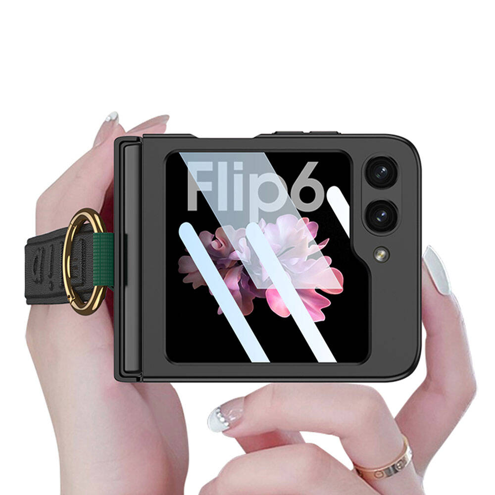 Galaxy Z Flip 6 Case Camera Protection Ring Zore Flip Ring Case Cover Black