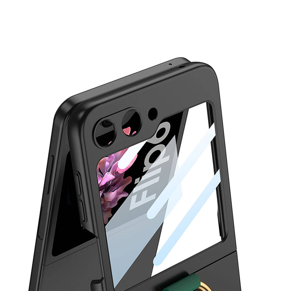 Galaxy Z Flip 6 Case Camera Protection Ring Zore Flip Ring Case Cover Black