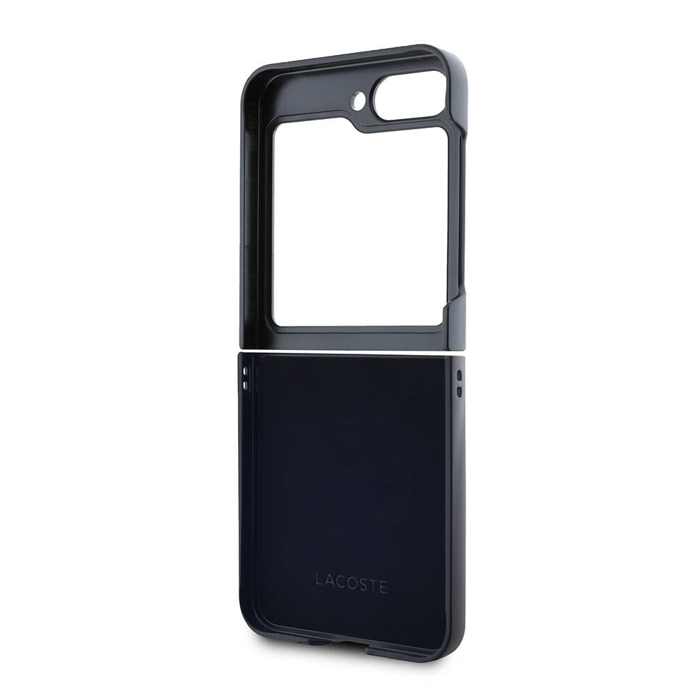 Galaxy Z Flip 6 Case Lacoste Original Licensed M-Safe Charging Feature Pique Patterned Back Surface Iconic Crocodile Weaving Logo Cover Navy Blue