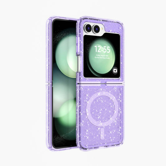 Galaxy Z Flip 6 Case M-safe Charging Feature Shining Glitter Transparent Colorful Zore Allstar Cover Purple