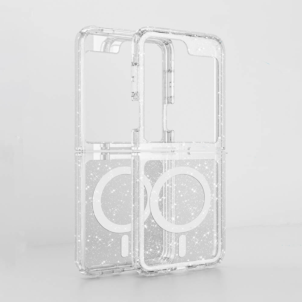 Galaxy Z Flip 6 Case M-safe Charging Feature Shining Glitter Transparent Colorful Zore Allstar Cover Pink