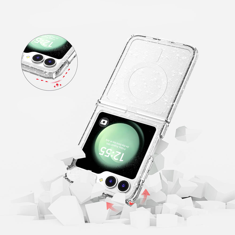 Galaxy Z Flip 6 Case M-safe Charging Feature Shining Glitter Transparent Colorful Zore Allstar Cover Transparent