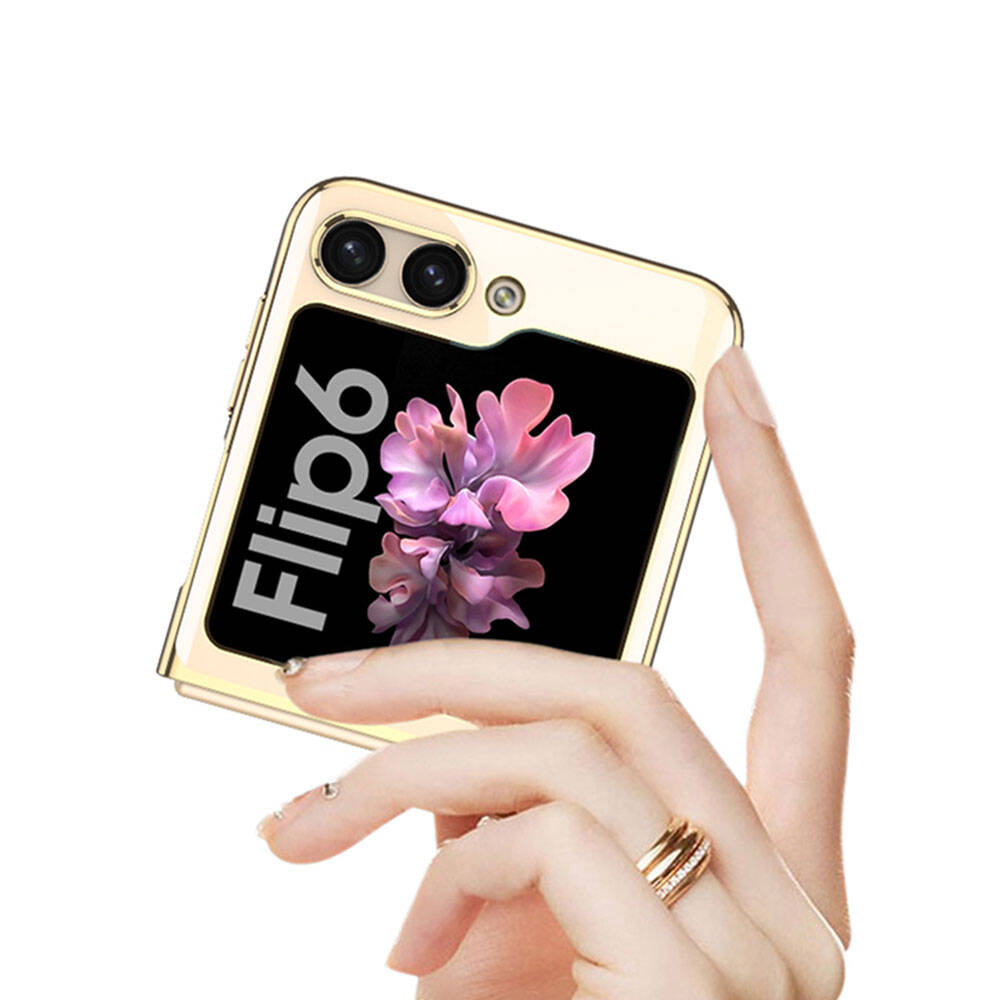 Galaxy Z Flip 6 Case Zore Full Glass Case Cover Gold