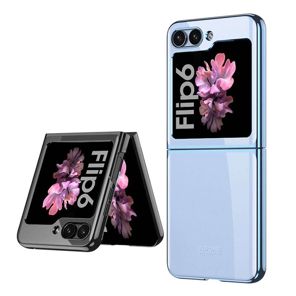 Galaxy Z Flip 6 Case Zore Full Glass Case Cover Blue