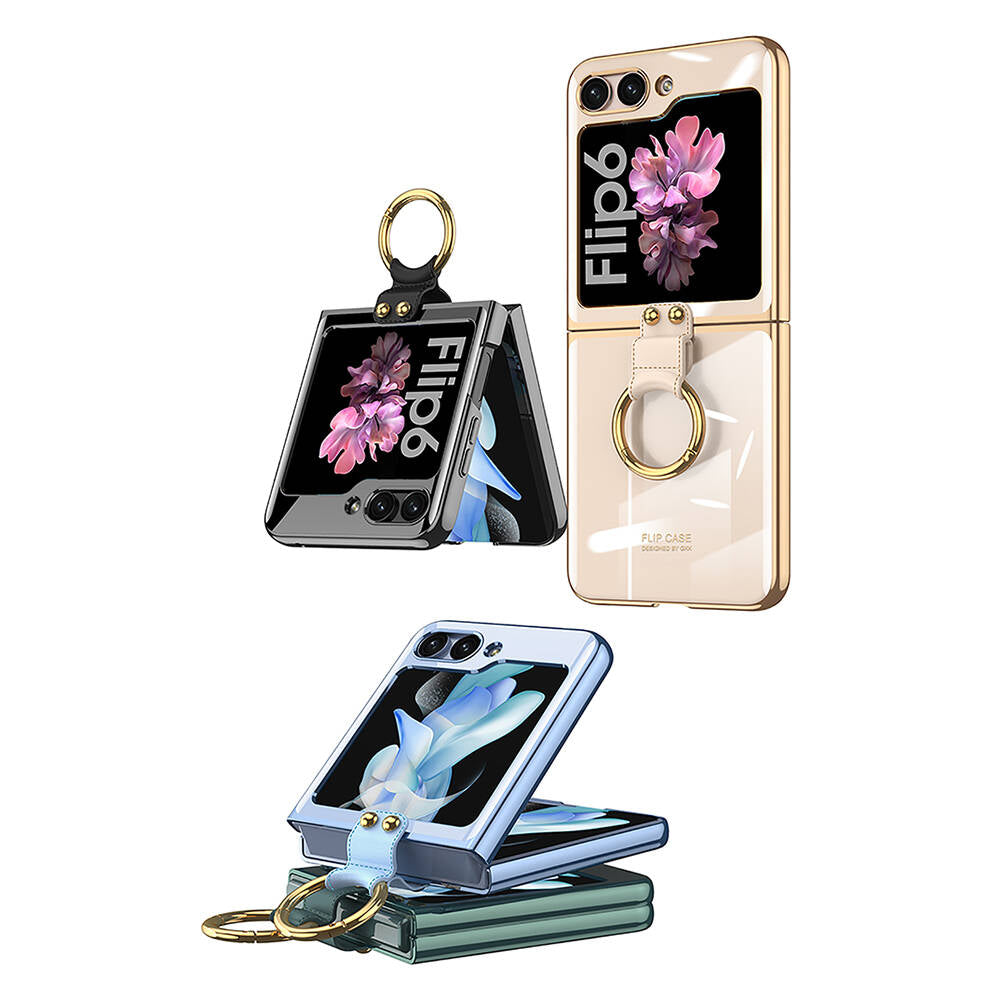 Galaxy Z Flip 6 Case Zore Ring Case Cover Gold