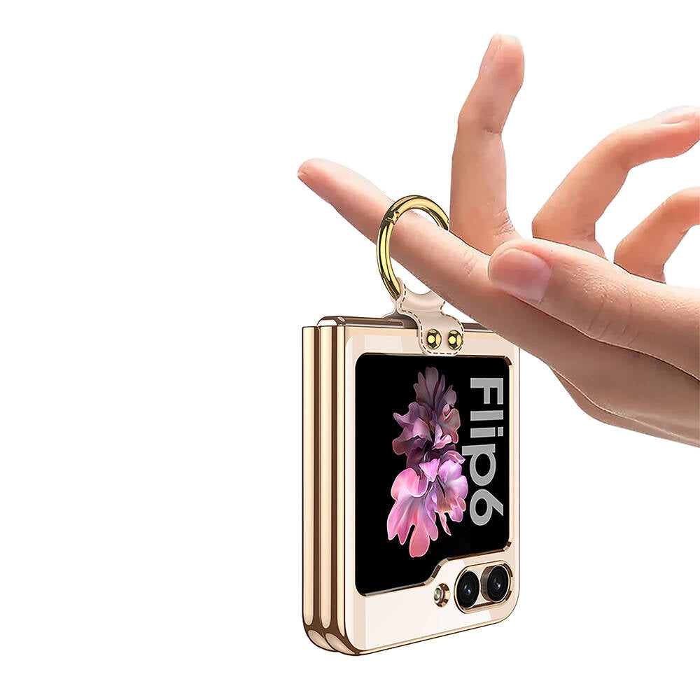 Galaxy Z Flip 6 Case Zore Ring Case Cover Gold