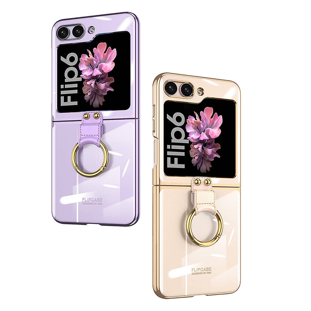 Galaxy Z Flip 6 Case Zore Ring Case Cover Gold