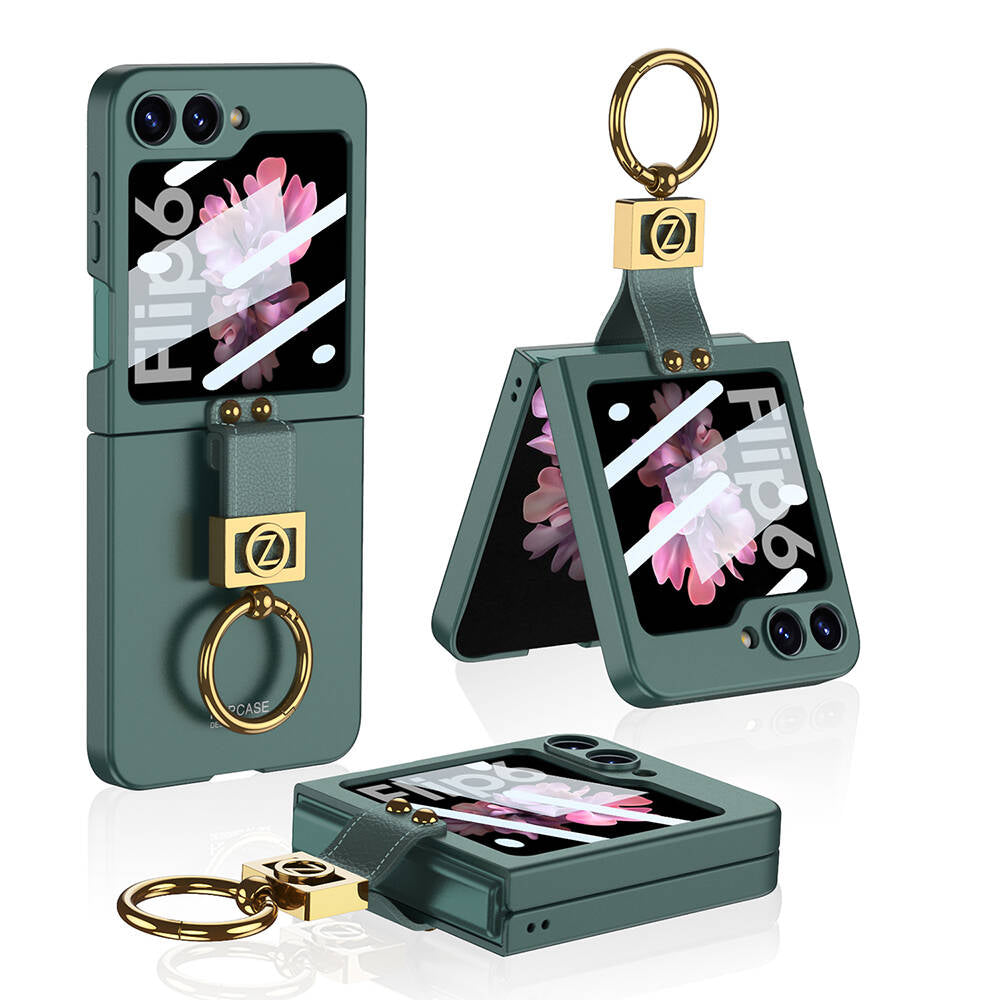 Galaxy Z Flip 6 Case Zore Z Letter Ring Case Cover Dark Green