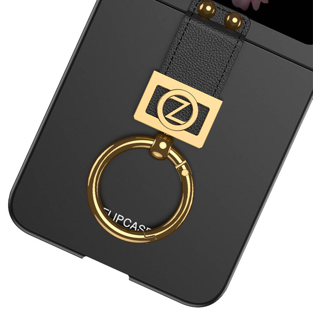 Galaxy Z Flip 6 Case Zore Z Letter Ring Case Cover Black