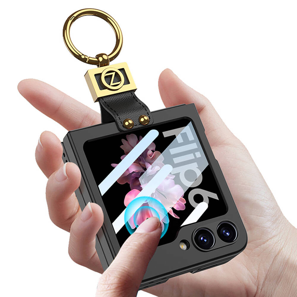 Galaxy Z Flip 6 Case Zore Z Letter Ring Case Cover Dark Green