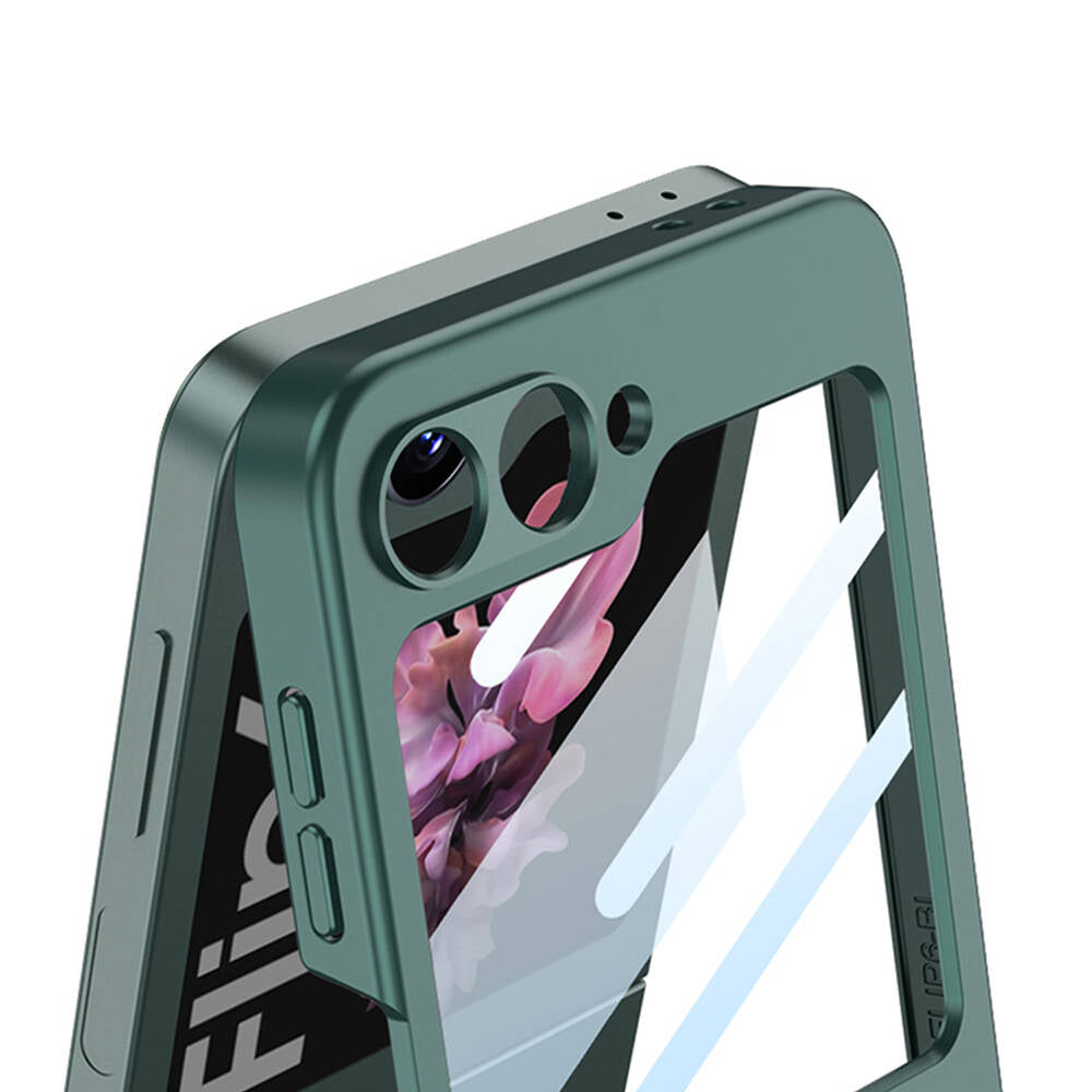 Galaxy Z Flip 6 Case Zore Z Letter Ring Case Cover Dark Green