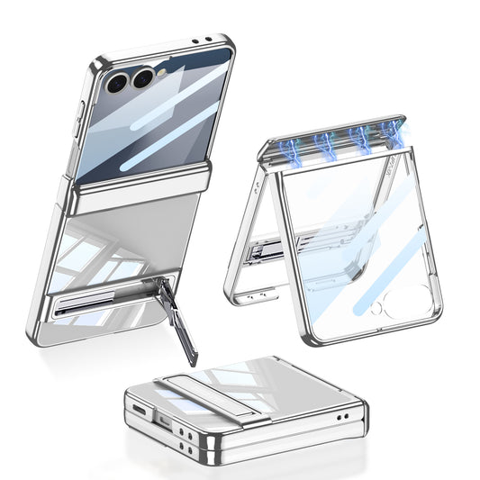 Galaxy Z Flip 7 Case Camera Protection Transparent Design Zore Lego Stand Cover Silver